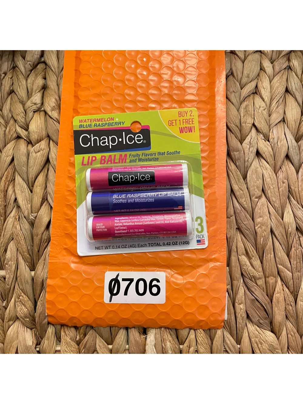 ✅Chap-Ice Watermelon & Blue Raspberry Lip Balm 3 Pack #️⃣706